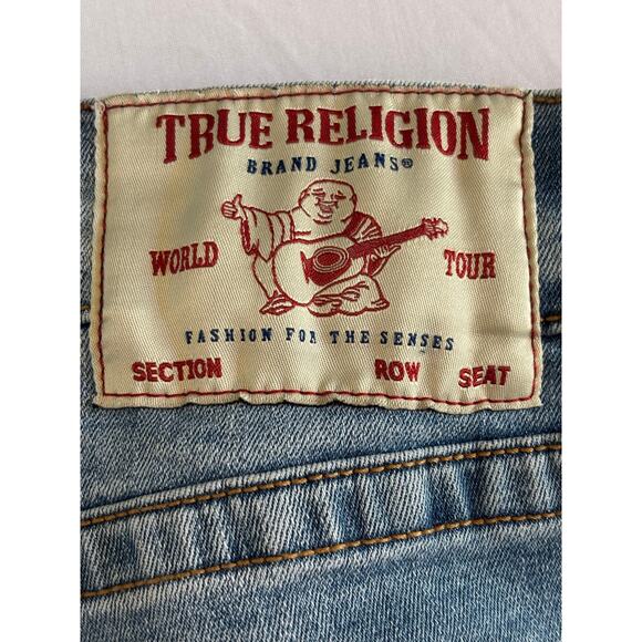 True Religion Men's 30 Rocco Relaxed Skinny Ripped Distressed Jeans Light Wash - Picture 3 of 9